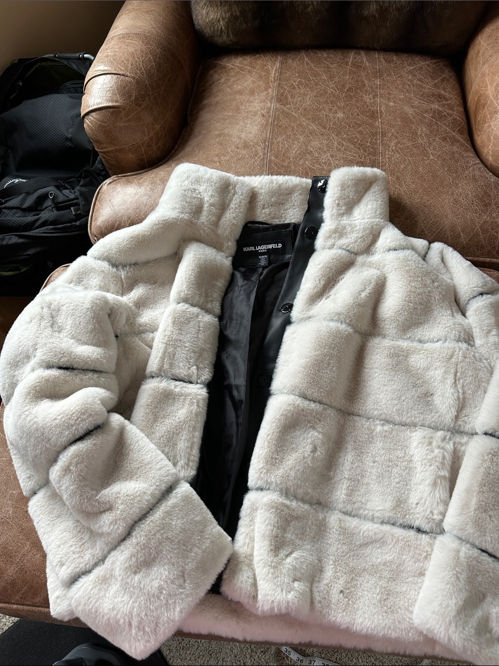 Karl Lagerfeld Cream Faux Fur Teddy Jacket